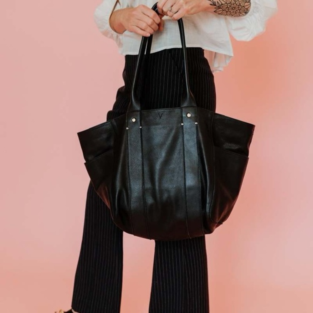 Clare V Black Leather Tote Bag